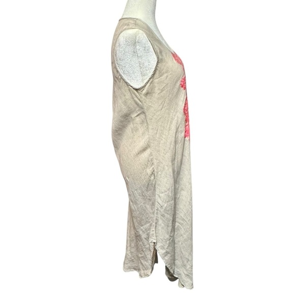 Uncle Frank 100% Linen Embroidered Sleeveless Midi Length PullOn Lagenlook Dress - Picture 4 of 8